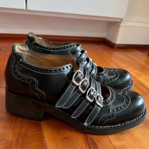 John Fluevog Adrians Alli 4 Buckle Mary Janes US 7 Black Leather - Picture 3 of 3
